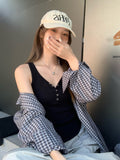 Sweet Hottie White Half-Necked Button Slings Waistcoat Women's Spring And Summer New Folded Bottom Shirt Sleeveless Top