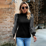 Dili Women's Clothing 2025 Autumn And Winter Half-High-Collar Long-Sleeved Sleeves Spliced Knitted Top