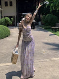 Broken Flower Hanging Neck Dress Women Summer Sexy Bare Back Folds To The Waist Thin Net Yarn Long Skirt Long Model