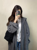 Grey Long Hooded Sweater Coat Women Early Autumn Korean Temperament Loose Lazy Slackness Knitted Open Shirt