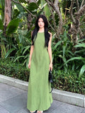 Vintage Green Vest Dress 2026 Summer New Waist Thin Temperament High Sense A Word Long Dress Girl Ins