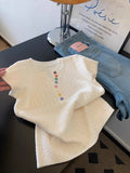 2025 New Summer Dopamine Blue Shoulder Sleeve T-Shirt Women Summer Ootd Wearing A Unique Knitting Top