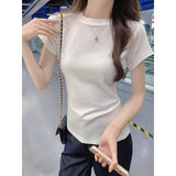 Solid Color Shoulder 2026 Summer New Basic Repair Set With Short-Sleeved T-Shirts Girls Small Black Small Top