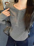 Half-Necked Bumpy Stripe Spliced Long-Sleeved T-Shirt Top Women 2026 Autumn New Design Sense Inside The Bottom Shirt
