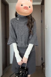 Gentle Style French Temperament High-Neck Short-Sleeved Sweater Autumn New Folded Loose Thin Chic Tops Up Jacket