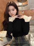 Black Half-High Collar Bottoming Shirt In Autumn And Winter With High-End Grinding Long-Sleeved T-Shirt Slimming Chic Top