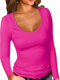 2025 Lady Collar Collar T-Shirt Basic Solid Long-Sleeved Bottom Shirt