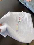 2025 New Summer Dopamine Blue Shoulder Sleeve T-Shirt Women Summer Ootd Wearing A Unique Knitting Top