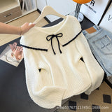 Super Good-Looking Unique Doll Collar Shoulder Knitted Shirt Woman 2025 Early Autumn Large-Size Fat Mm Bottom Sweater Soft Glutinous Top