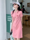 Pure Cotton Shoulder POLO Collar Embroidered Dress Women Summer New Sweet Sister Style Slim Slim Small Man T-Shirt Dress