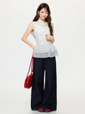 Korean Version Of The White Wave Point BM Lace Splicing Hem Vest Sling Women 2026 Spring New Body-Playing Shirt