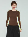 High-Level Sense Splicing Bump Color Collar With T-Shirt Women 2026 Autumn And Winter Slimming Shirt Long-Sleeved Top