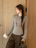 Half-High Collar Long-Sleeved T-Shirt Women In The New Autumn And Winter Of The Korean Autumn And Winter To Wear The Bottom Of The Wooden Ear To Wear Thicker And Repair Coat