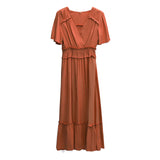Dili Solid Color V-Neck Dress 2026 Temperament Open Fork Dress With Thin Short Sleeves