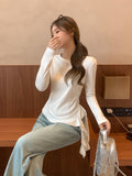 Round Collar Irregular Lotus Side Under The Long-Sleeved T-Shirt Girl 2026 Autumn Slimming Inside The Bottom Shirt Top