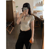 French Half-Necked Short-Sleeved T-Shirt Design Small Tight Body Slimming Hottie Short-Term Umbilized Top