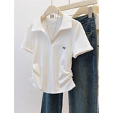 Large-Size Front-Shouldered Cotton Short-Sleeved T-Shirt For Women's New School Style POLO In Summer 2025