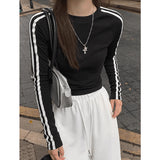 European Goods 2025 Autumn New Fashion Long-Sleeved Cotton T-Shirt Striped Slimming Thin Bottom Shirt Women's Top