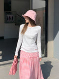 Korean Wearing White Children's Texture Round Collar Long-Sleeved T-Shirt Girl Spring Slimming Inside Embroidery Top