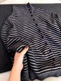 Large-Size Women's Han-Skin Half-Necked Striped Sweater Knitted Jersey Autumn And Winter New Fat Mm Thin Mask Inside The Top