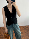 Spring And Summer French Retro Fashion Fashion Sense V Collar Sleeveless Old Money Suit Vest Short Top
