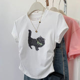 Pure Cotton Gray Shoulder Short-Sleeved T-Shirt Women's Summer 2025 New Small Slim Slimming Blouse