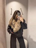 Autumn And Winter New Maillard Brown Collar Loose Locomotive Wind Leather Coat