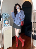 Korean Vintage Shell Embroidered With Hooded Sweater Female Autumn And Winter New Lazy Relaxed Slim Thin Top