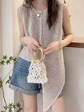 Irregular Hollow Sleeveless Vest Women Wear Knitted Shirts In Summer