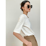 Spring And Summer T-Shirt Tiansi Roman Middle Sleeve Women's Short-Sleeved Design Sense Half-Sleeved Collar Top Free Of Ironing Five-Sleeve