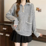 Loose Lazy Wind Polo Collar Thick Knitted Sweater Women's Autumn And Winter 2025 New Thin Inside Hit Bottom Top