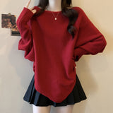 High-End Feel Gray Wears Gray Knitted Sweater Women's Autumn Dress Large Fat Mm Irregular Bat Sleeve Top