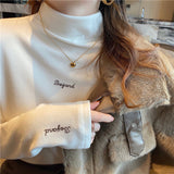 Dehing Plus Velvet Thick Long-Sleeved Women 2026 Autumn And Winter New Ocean White Half-High Collar Inside The Bottom Shirt Top