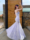 Seaside Vacation Purple Lace Lace Sling Dress Gentle Temperament To Repair The Hip Beach Dress Summer