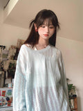 Baby Blue-Temperature Soft-Wieled Sunscreen Long-Sleeved Knitted Jersey Girl Summer Thin Languid Burqa Tidly Twinle Blouse