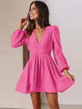 Wish Selling New Dress Women's V-Neck Elegant 100-Folded Dress Lotus Leaf Side French Dress