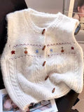 Vintage Knitted Vest Women Handmade Flowers Spring And Autumn Shoulder Vest Collar Folded Sweet Taut Horse Clip