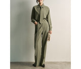 New Independent Tie Long-Sleeved Shirt + High Waist-Hanging Casual Broad-Legged Trousers Temperament Two-Set