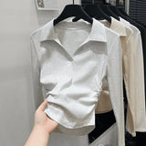 Pure Cotton POLO Collar Long-Sleeved T-Shirt Lady Spring And Autumn Dress Wears 2025 New Bottom Shirt Inside The High Sense Of Top