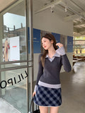 Fake Two-Piece POLO Collar Knitted Bottom Shirt Women's Spring And Autumn Cuffs Open Niche Design Elastic Inside The Top