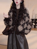 Lazy Wind Loose Knitted Jacket Women's Sweater 2025 Autumn And Winter New Fashion With Leather Skirt Casual