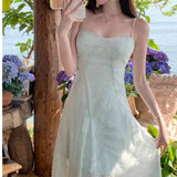 French Mint Man Lace Sling Dress Women's New Summer Seaside Resort Style Wears Long Waist Skirt