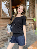 Korean Babes Embroidered Willow Collar Short-Sleeved T-Shirt Girl 2026 Summer Loose One-Word Shoulder Blouse
