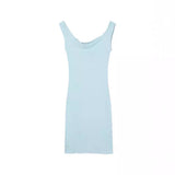 One-Word Shoulder-Tight Sling Dress Woman Summer Hottie Pure Lust Wind Bag Hip Dress Blue Waist Thin Skirt