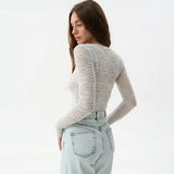 2025 Autumn And Winter New Fashion Round Collar Sexy Perspective Bottoming Shirt Hot Girl Long Sleeve Repair Jacket