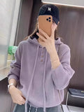 Hooded Zipper Knitted Shirt Women Long Sleeve Autumn And Winter New Large Size Fat Mm Loose Thin Jumper Sweater Top