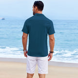 Summer New Men's Shirt Short Sleeve Thicken Elastic Wrinkled Loose Casual Cardigan Men's Top