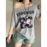 Pure Lusty Shoulder-Sleeved Short-Sleeved T-Shirt Girl Summer Loose Simple Style Thin Sweet Hot Girl Slack Feel Top