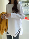 Pure Cotton Long-Sleeved T-Shirts In The Long Spring And Autumn Coat Wearing A Bottom Shirt White Open Fork Loose Large Code