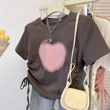 Pure Cotton Pink Shoulder Short-Sleeved T-Shirt Girls Summer New Repair Body Lirts With Thin Skinny Small Man's Short Top